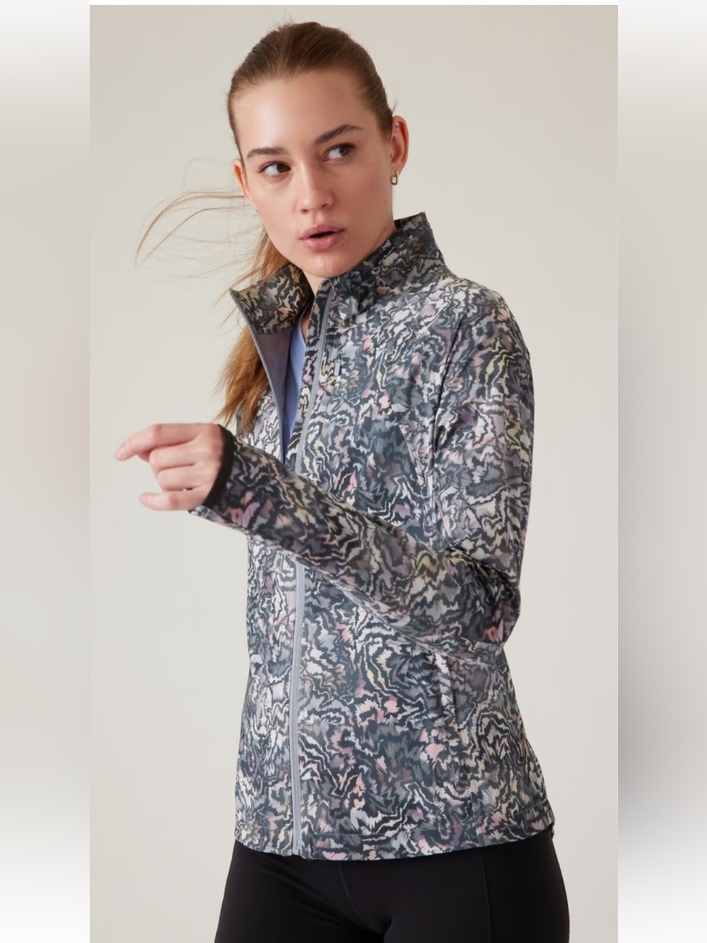Athleta Run with it Abstract-Print Utility Jacket in Gray and Pink NWOT